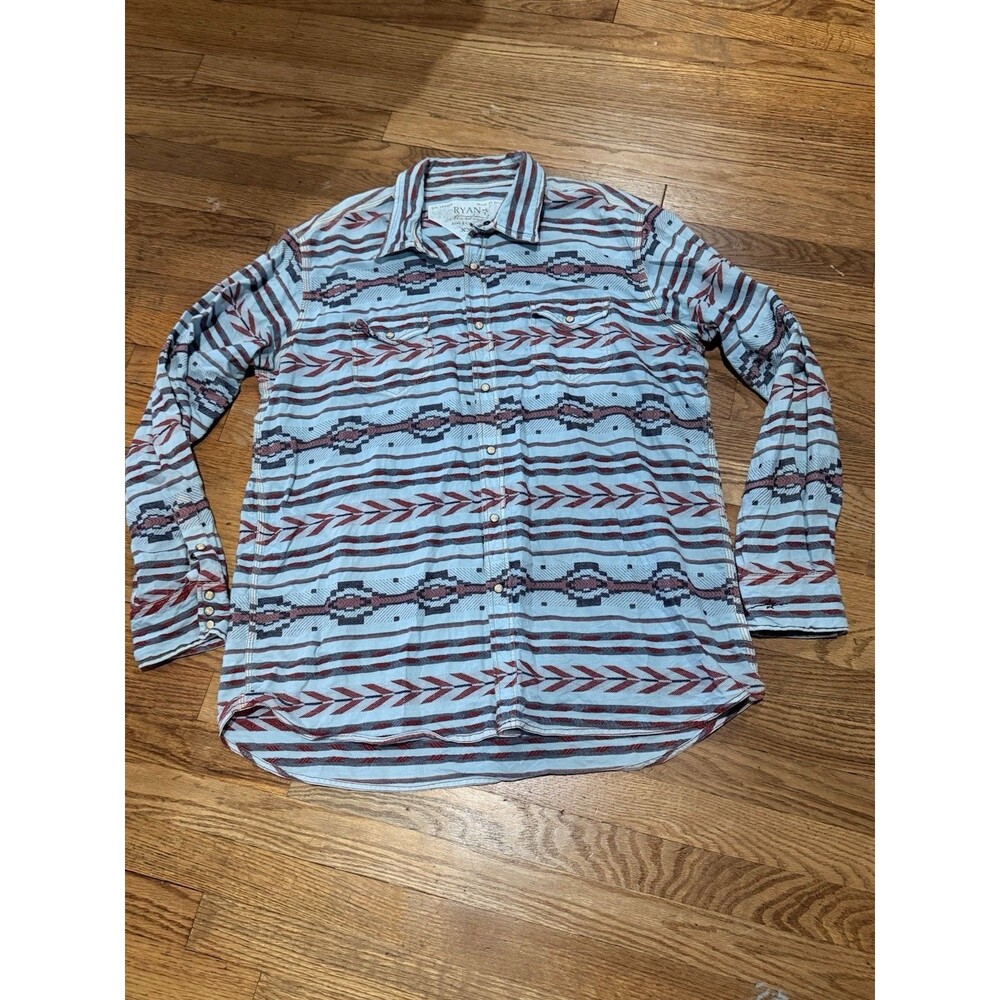 Ryan Michael Shirt Men's XXL Blue Plaid Aztec Pearl Snap Cotton Western